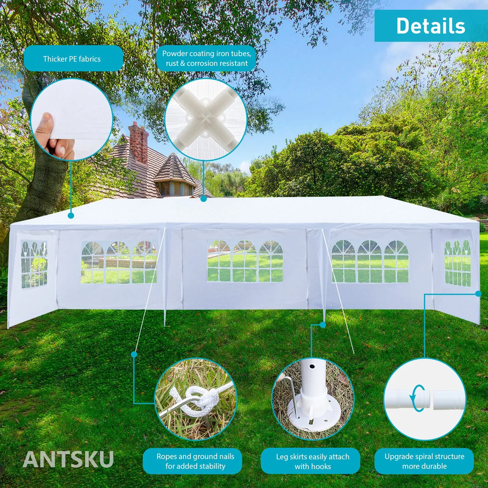 10x30 Party Tent, Outdoor Tents for Parties, White Wedding Tent, Event Tent, Large Canopy Tent with 5 Removable Sidewalls, Big Gazebo Tent for Backyard, Garden
