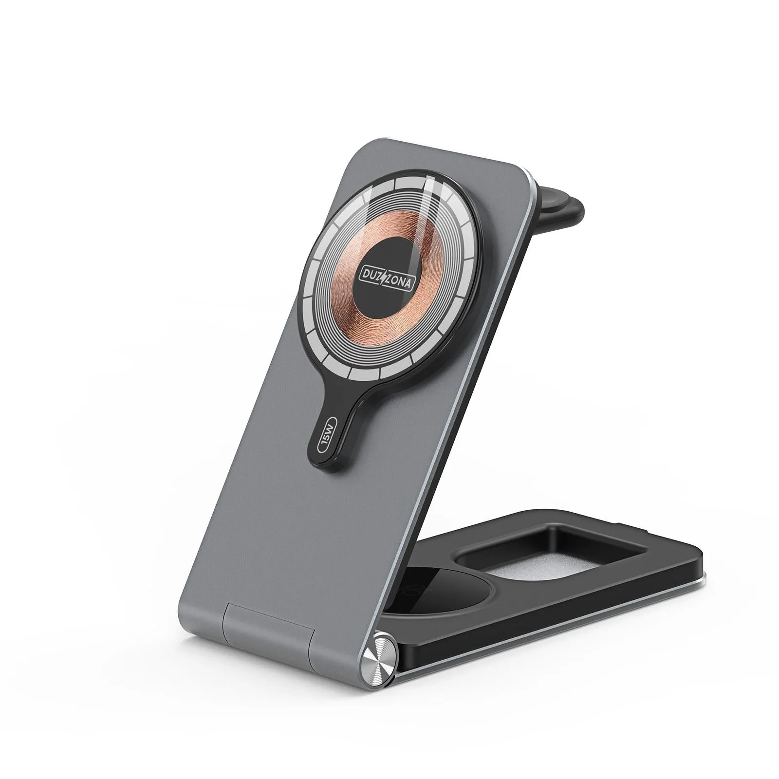 15W 3 In 1 Foldable Magnetic Wireless Charger Grey
