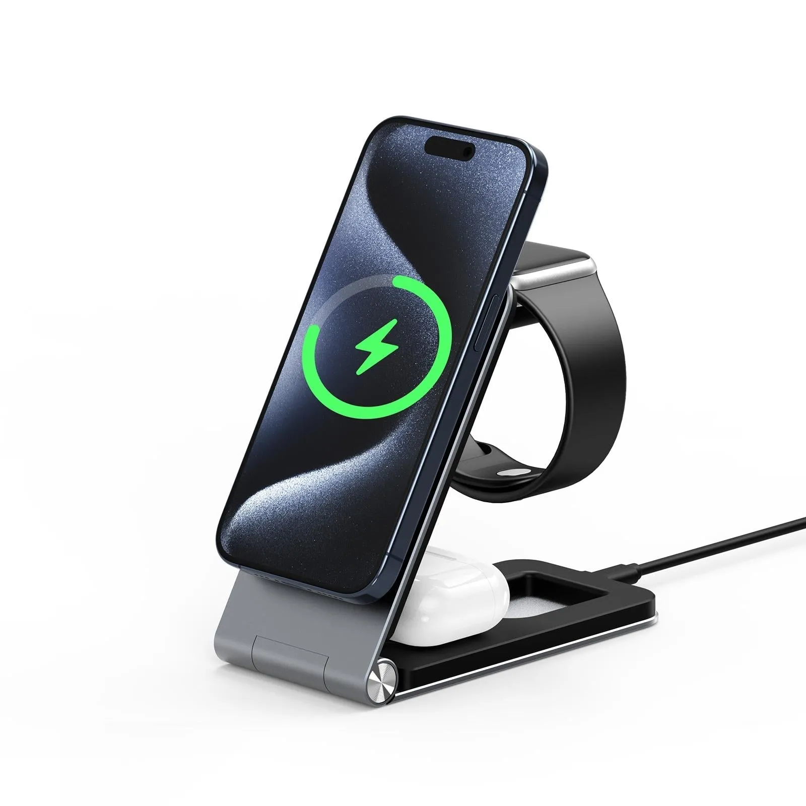 15W 3 In 1 Foldable Magnetic Wireless Charger Grey