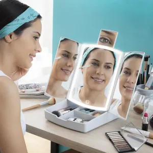 3-in-1 Folding Led Mirror with Make-up Organiser Panomir Innovagoods