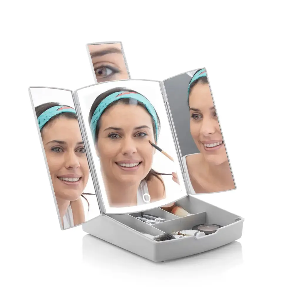 3-in-1 Folding Led Mirror with Make-up Organiser Panomir Innovagoods