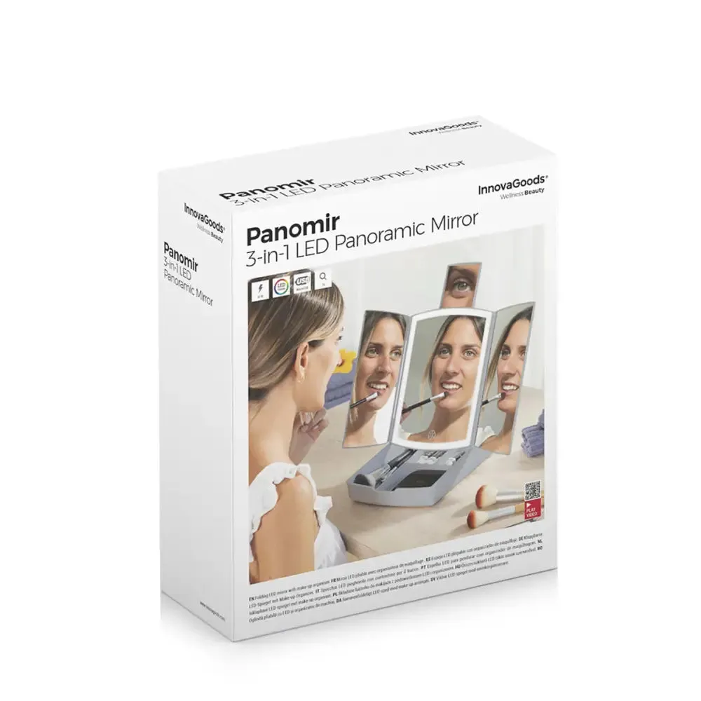 3-in-1 Folding Led Mirror with Make-up Organiser Panomir Innovagoods