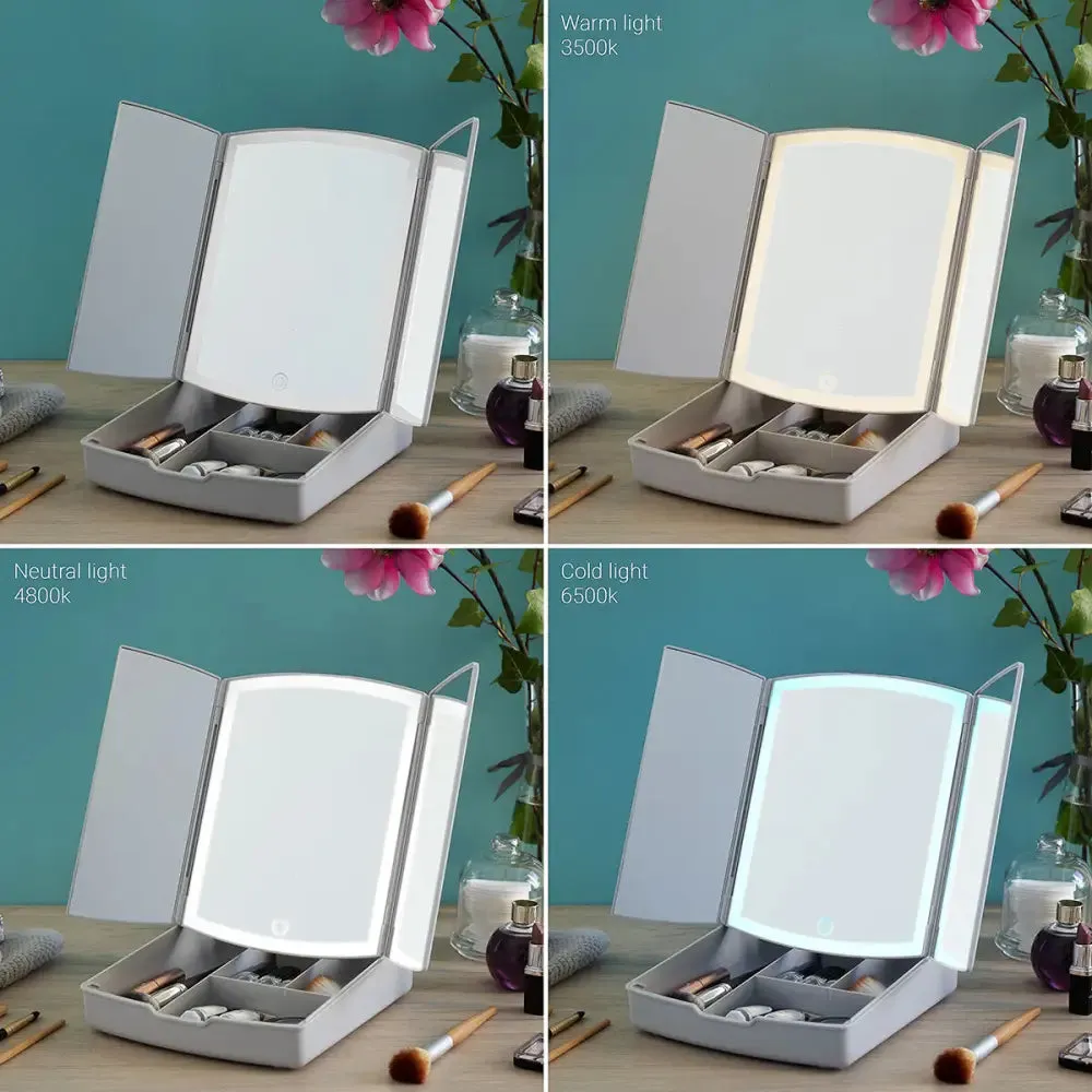 3-in-1 Folding Led Mirror with Make-up Organiser Panomir Innovagoods