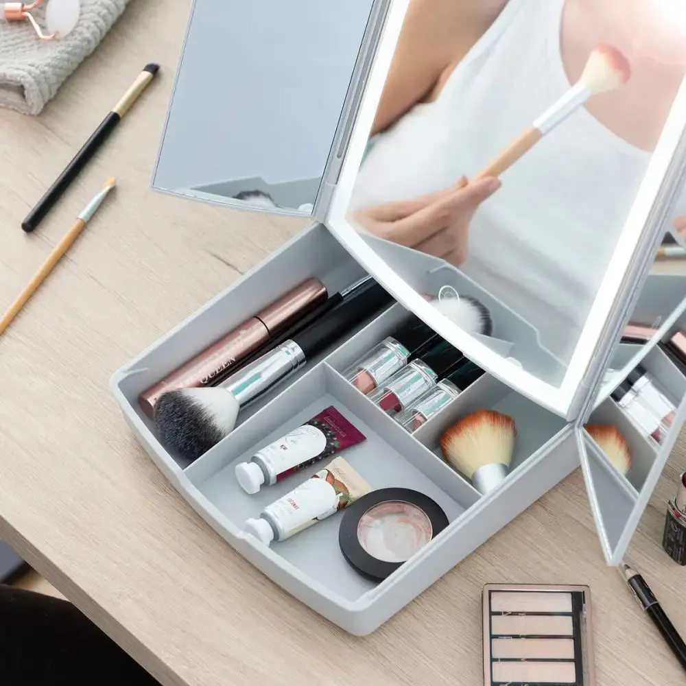 3-in-1 Folding Led Mirror with Make-up Organiser Panomir Innovagoods