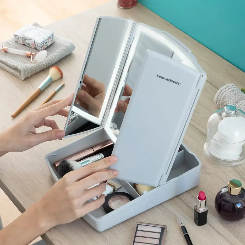 3-in-1 Folding Led Mirror with Make-up Organiser Panomir Innovagoods
