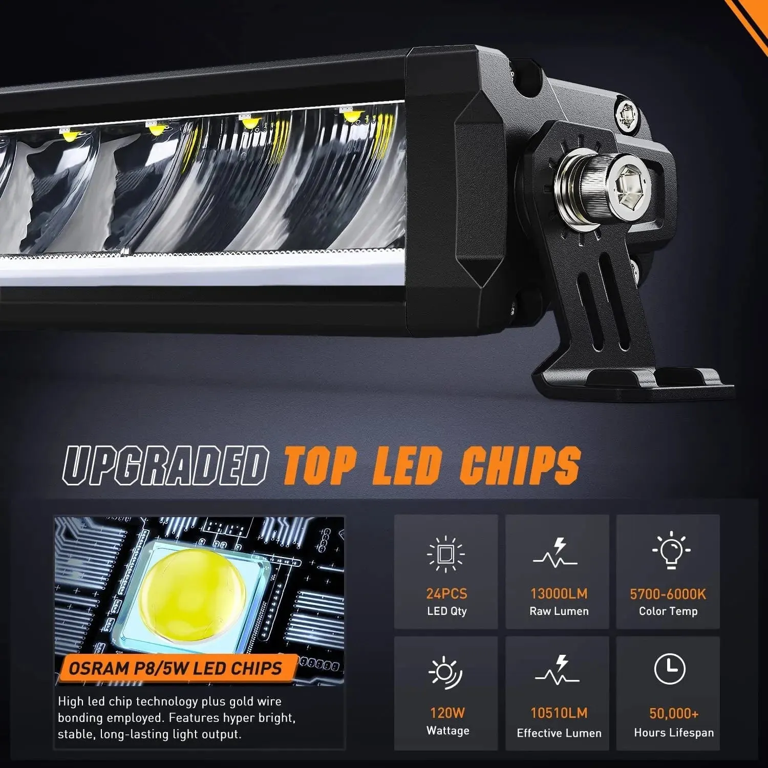 30 inch 120W 13000LM Slim Anti-Glare DRL Spot Flood Led Light Bar | 16AWG DT Wire