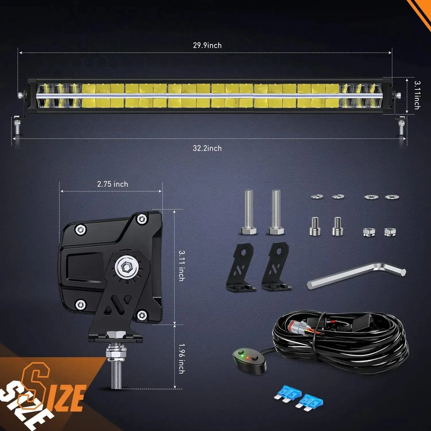 30 inch 240W 24800LM Anti-Glare Built-in EMC Spot Flood Led Light Bar | 14AWG DT Wire