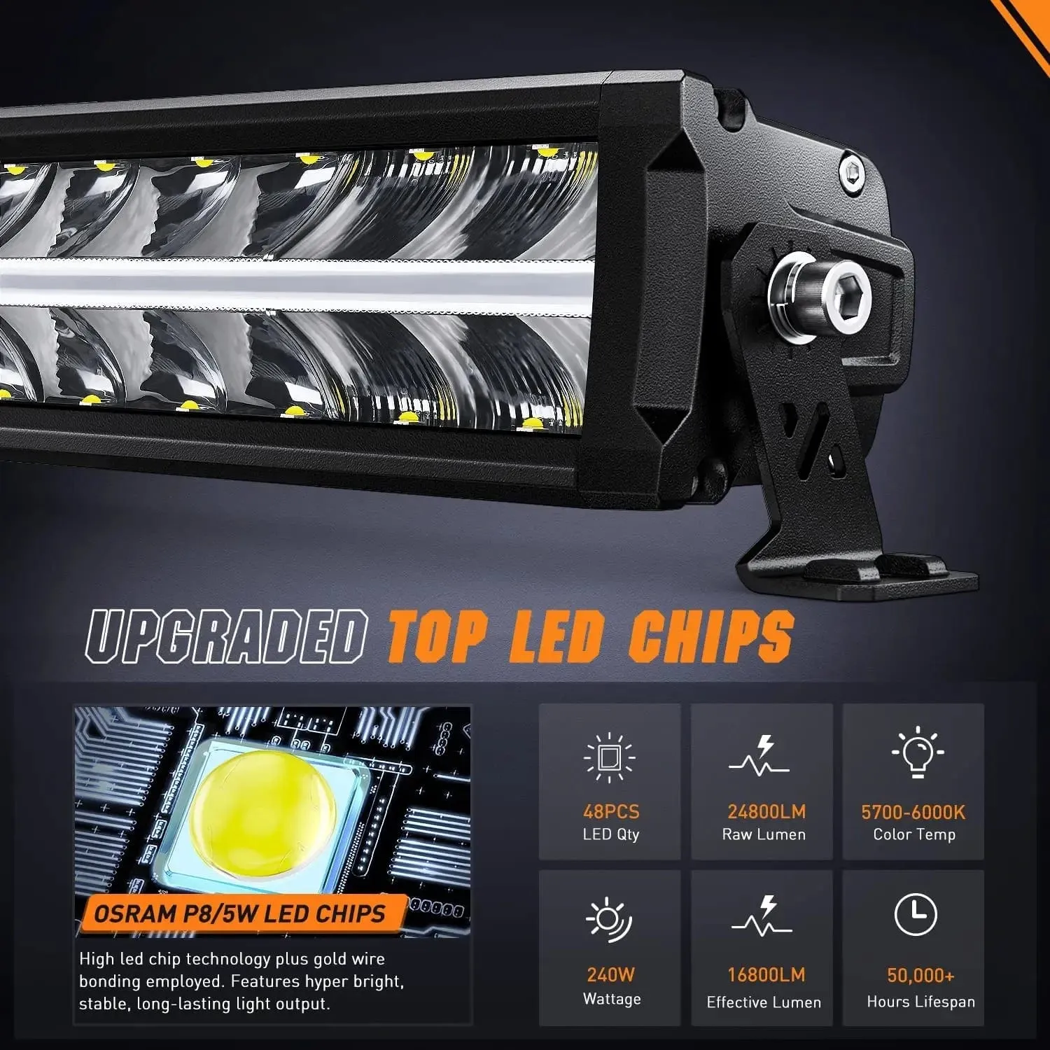 30 inch 240W 24800LM Anti-Glare Built-in EMC Spot Flood Led Light Bar | 14AWG DT Wire