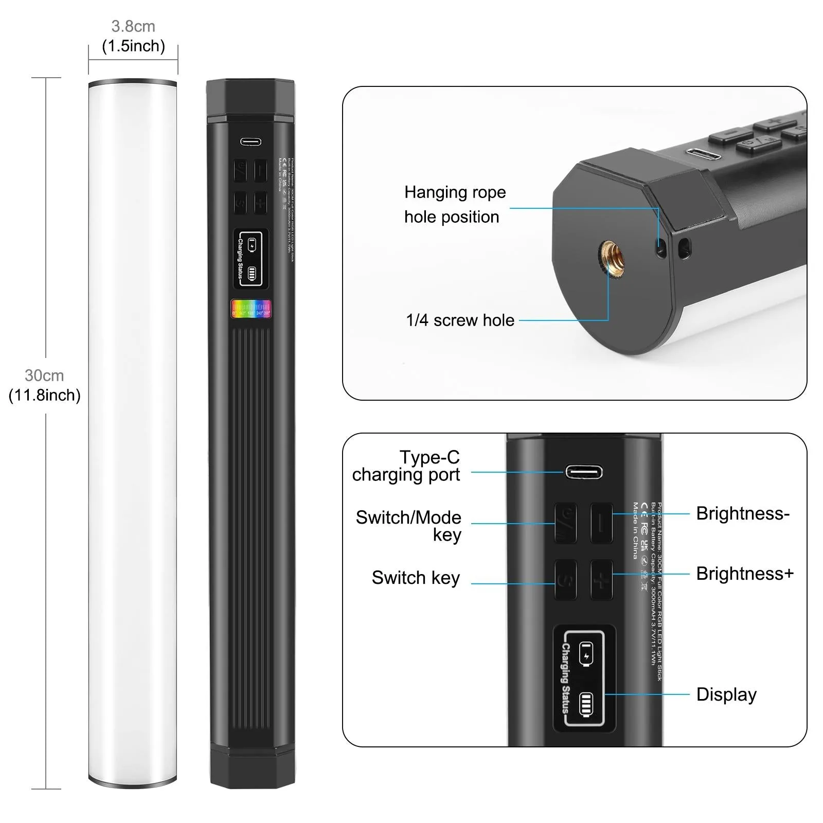 30Cm Handheld Rgb Magnetic Led Fill Light Stick - Full Colour