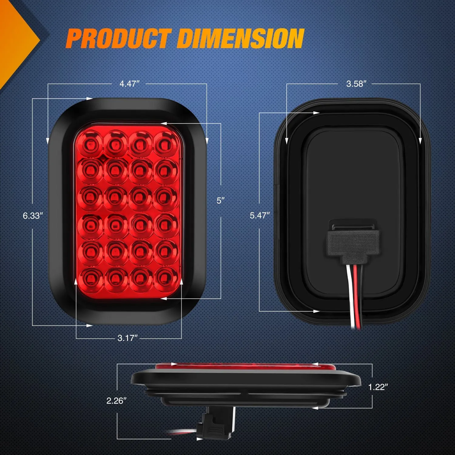 4 Pcs 5 X 3 Inch 24 Led Red Rectangular Trailer Tail Light