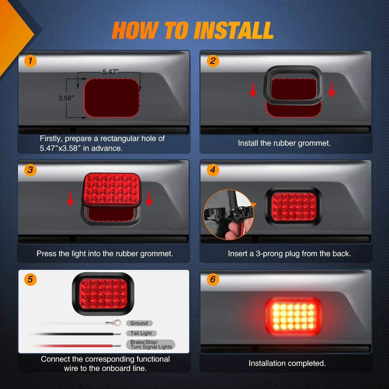4 Pcs 5 X 3 Inch 24 Led Red Rectangular Trailer Tail Light