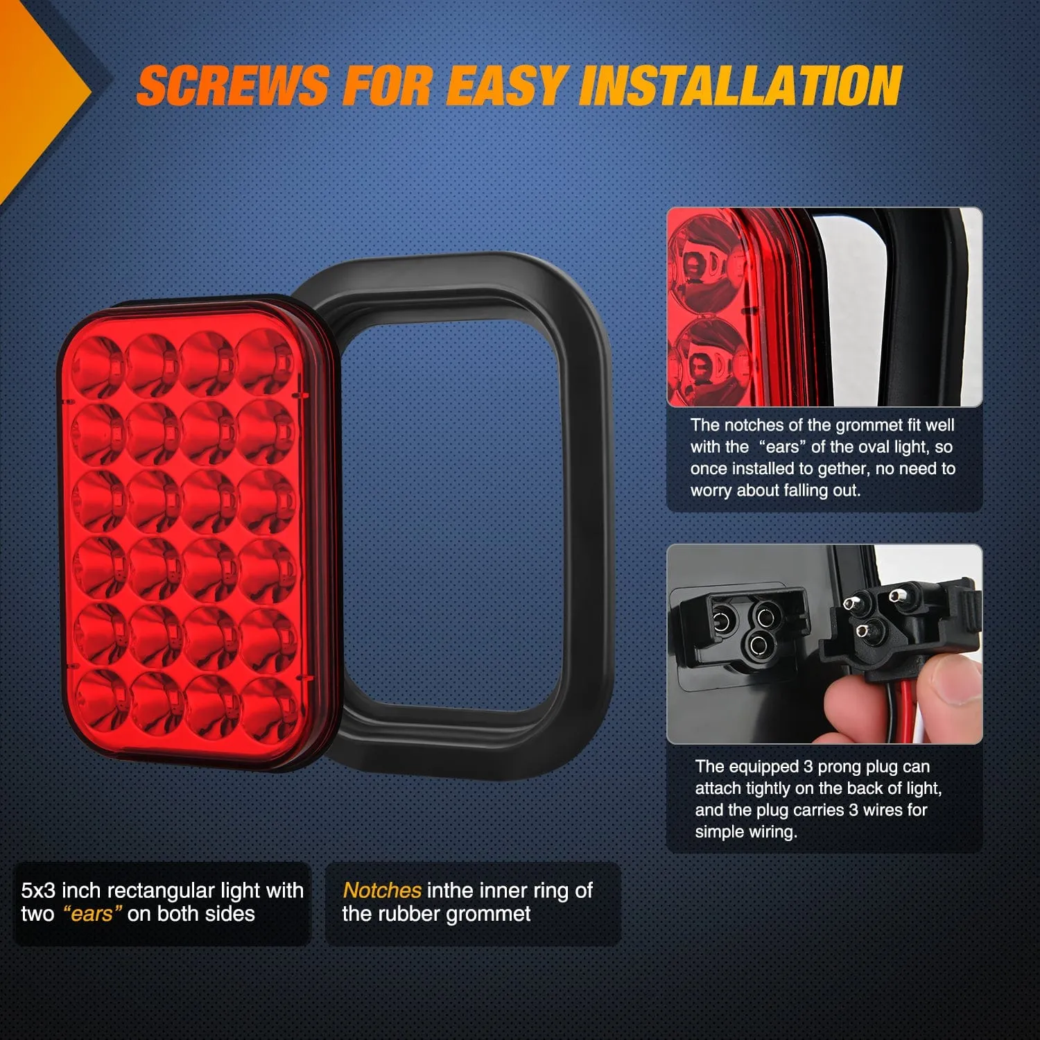 4 Pcs 5 X 3 Inch 24 Led Red Rectangular Trailer Tail Light