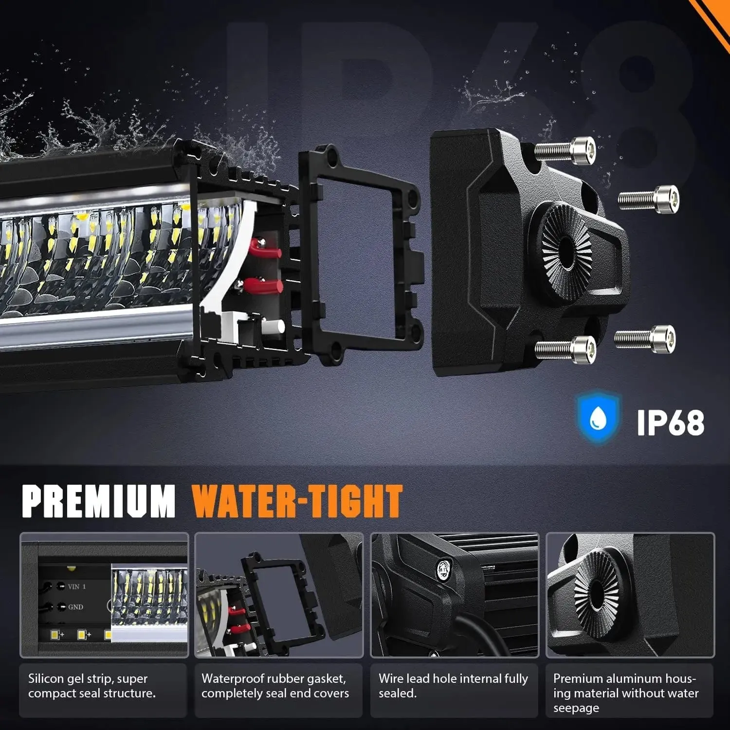50.5 Inch 210W 21260LM Slim Anti-Glare DRL Spot Flood LED Light Bar | 14AWG DT Wire