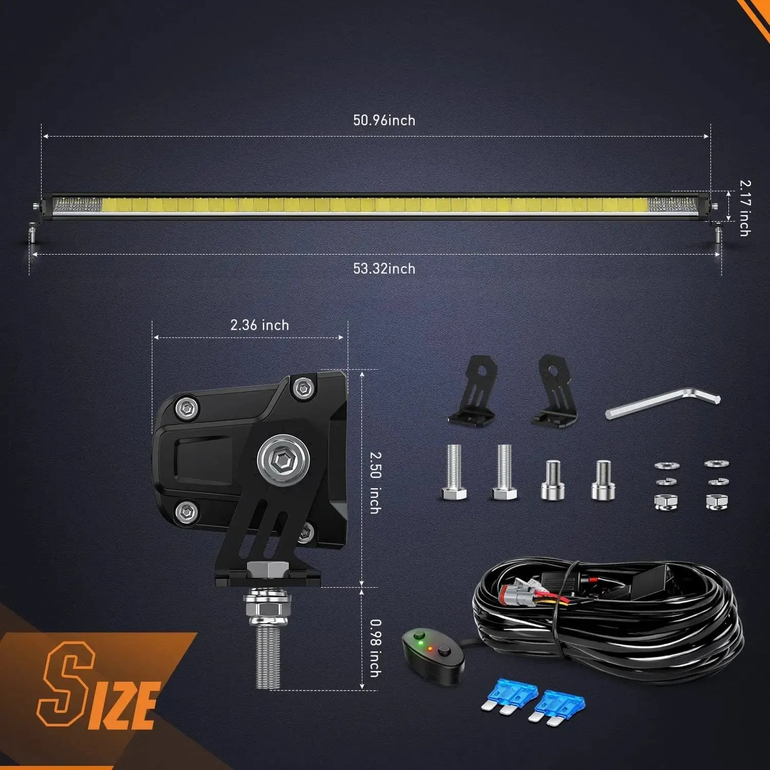 50.5 Inch 210W 21260LM Slim Anti-Glare DRL Spot Flood LED Light Bar | 14AWG DT Wire