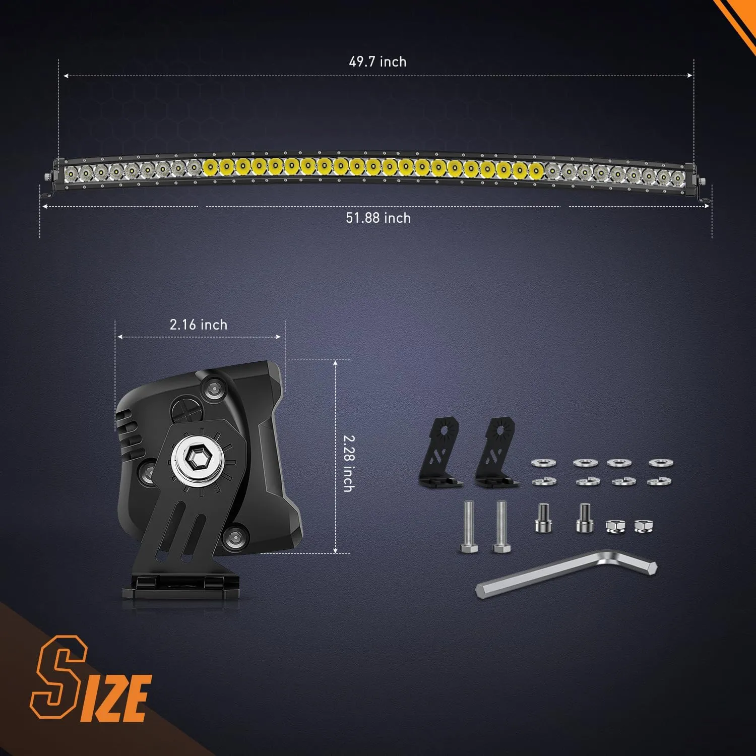 52 Inch 210W 21000LM Slim Anti-Glare DRL Spot Flood Curved Led Light Bar