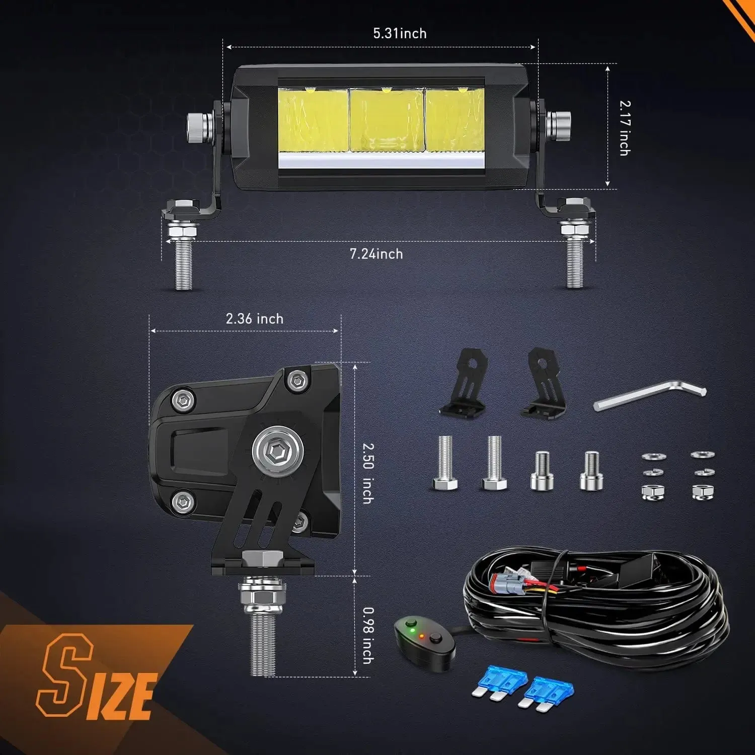5.3 Inch 15W 1680LM Slim DRL Anti-Glare Spot LED Light Bars (Pair) | 16AWG DT Wire