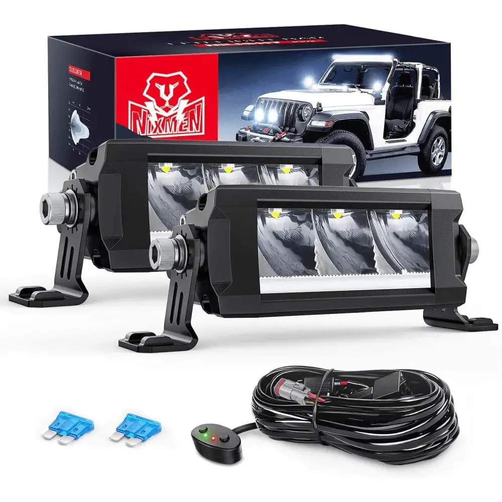 5.3 Inch 15W 1680LM Slim DRL Anti-Glare Spot LED Light Bars (Pair) | 16AWG DT Wire