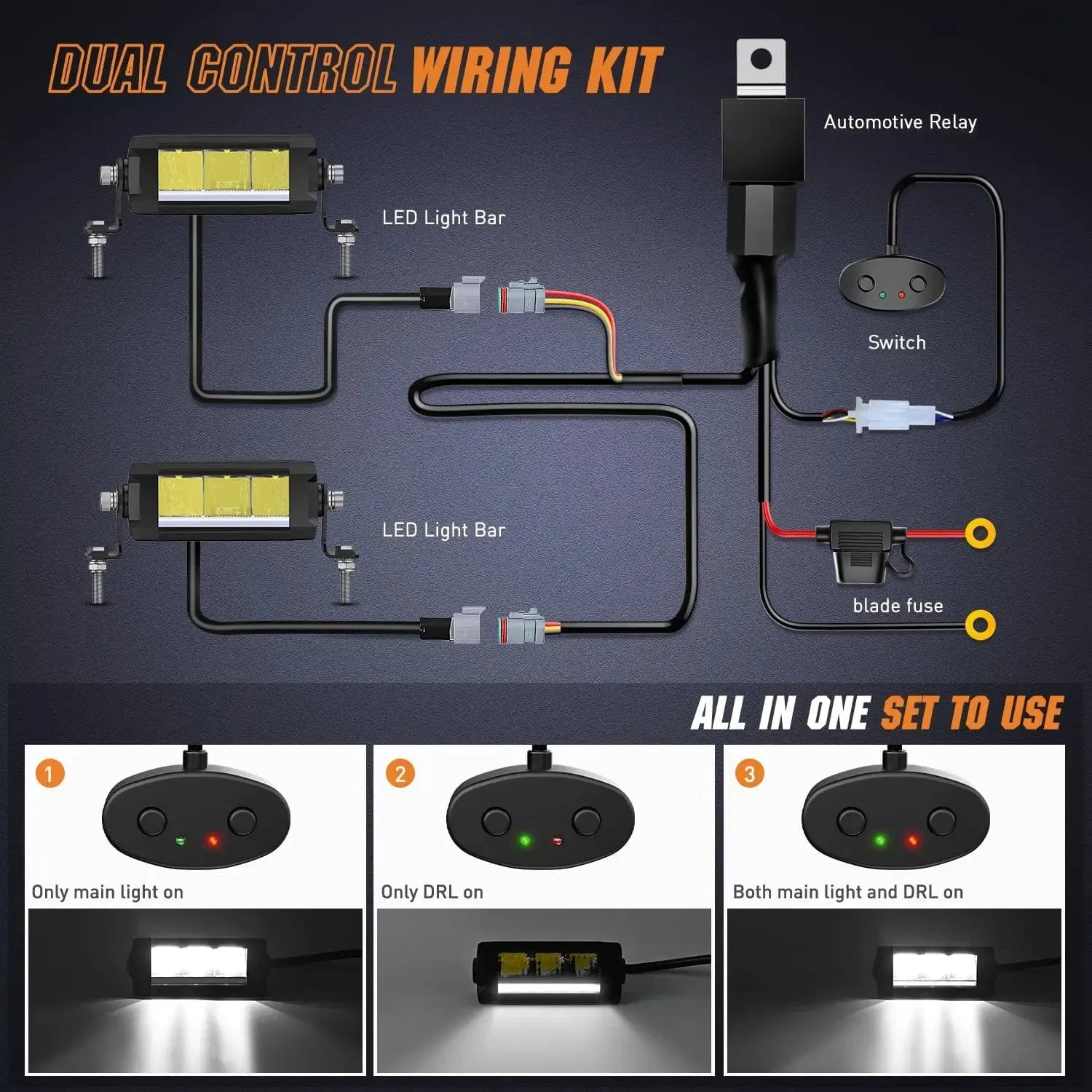 5.3 Inch 15W 1680LM Slim DRL Anti-Glare Spot LED Light Bars (Pair) | 16AWG DT Wire