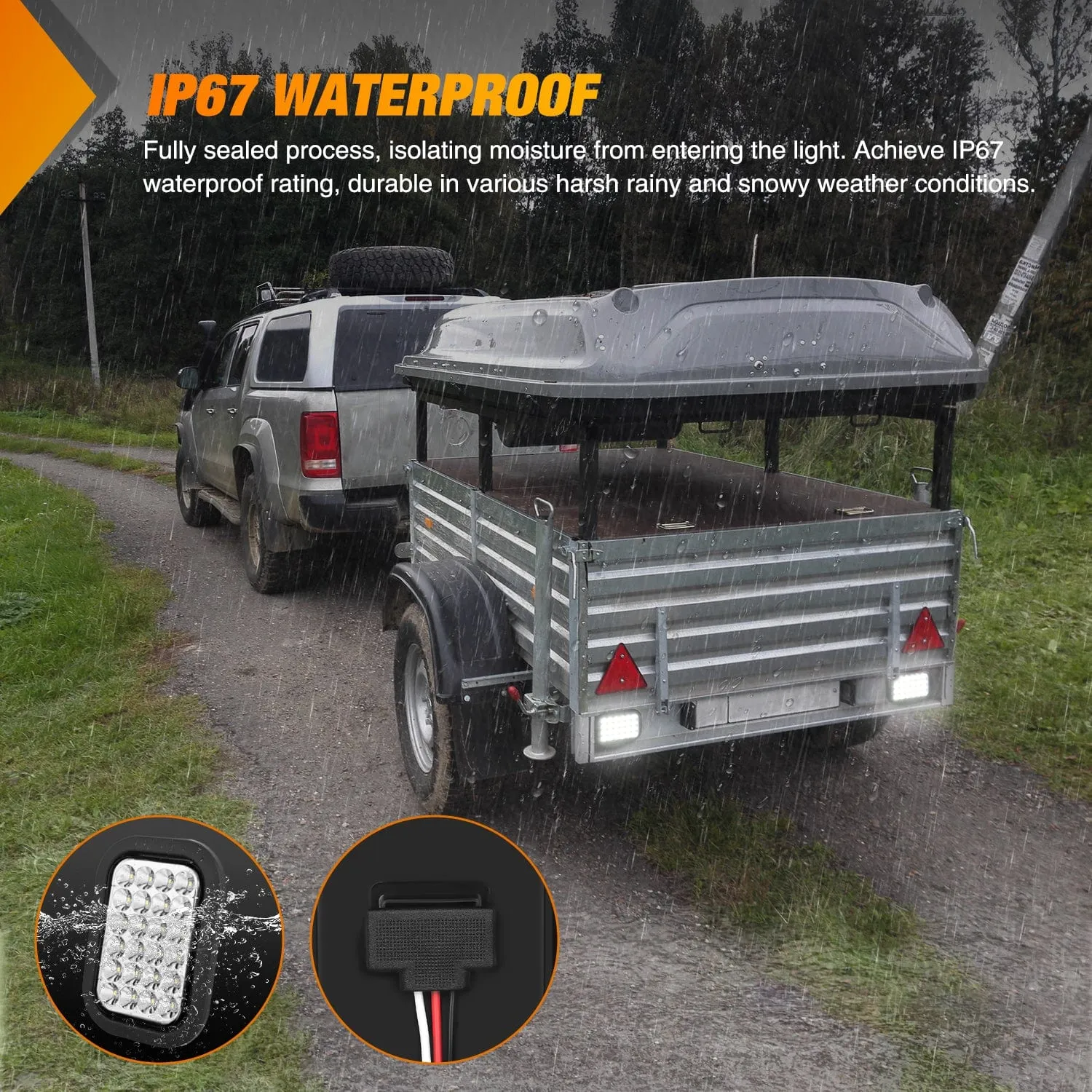 6 Pcs 5 X 3 Inch 24 Led Red & White Rectangular Trailer Tail Light