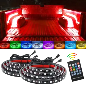 60 Inch 180Leds RGB RF Remote Control LED Bed Light Strip 2PCS