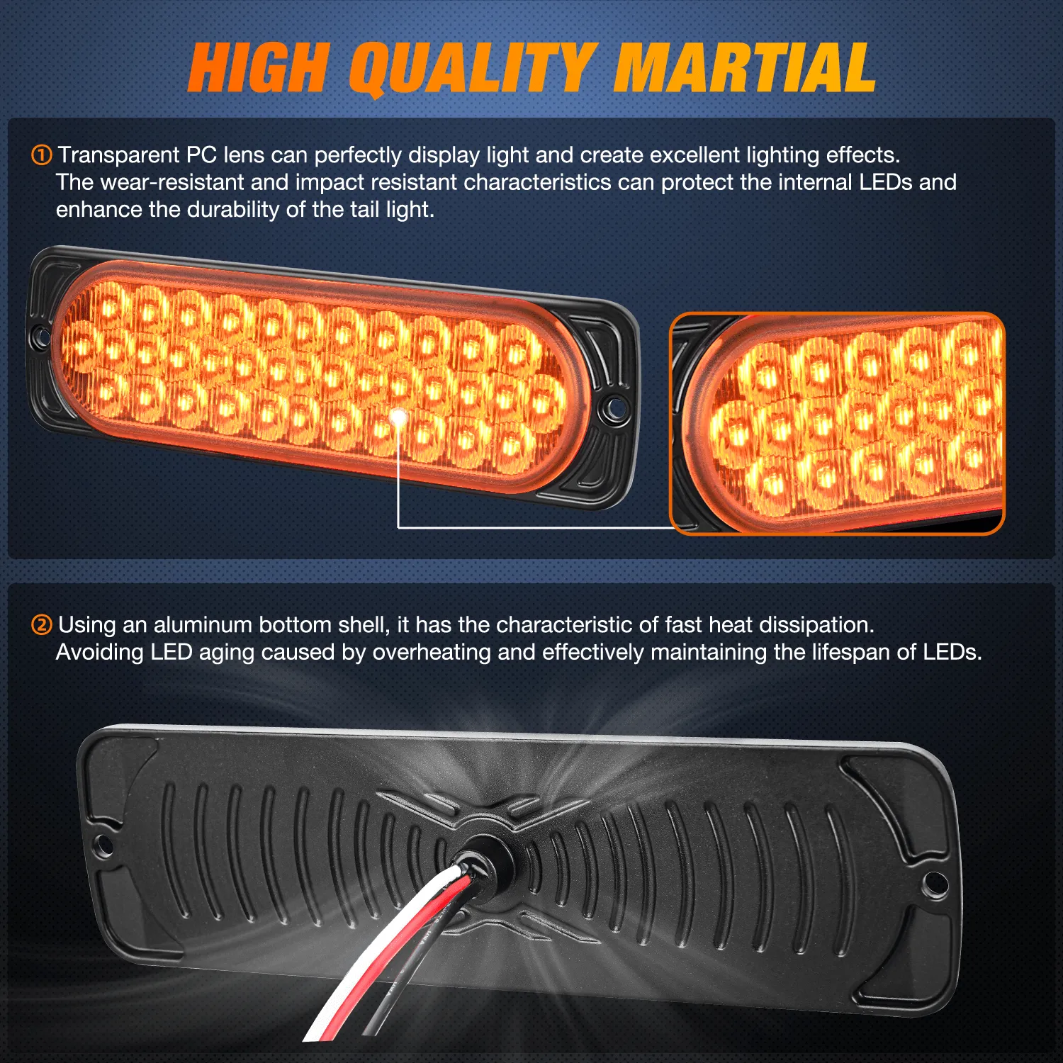7.5 Inch Aluminum Housing Tail Light 2 PCS 36 LED Amber Left Right Turn Signals Marker Light