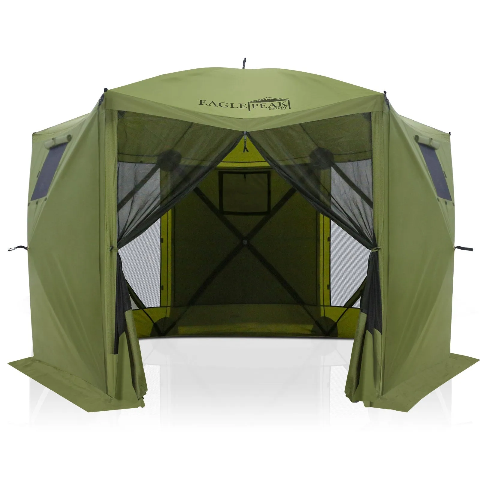 EAGLE PEAK 12x12 ft Portable Quick Pop Up Canopy Tent with 3 Wall Panels, 6 Sided Instant Gazebo Outdoor Camping Screen Tent, Green/Beige