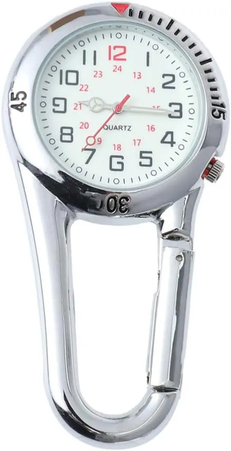 Outdoor Belt Fob Watch - Alloy Carabiner Watch Glow in The Dark Clip-on Watch Luminous Pocket Watch for Outdoor Sports Rock Climbing Mountaineering (White)