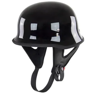 Outlaw Helmets N10 NOVELTY Glossy Black German Style Motorcycle Half Helmet for Men & Women - Adult Unisex Skull Cap for Bike Scooter ATV UTV Chopper (Medium)