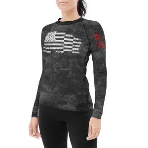 Personalized Painting American Flag Women's Long Sleeve Rash Guard