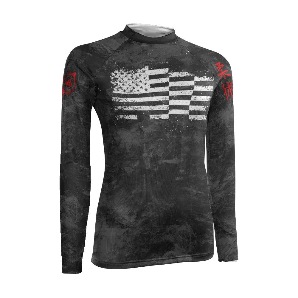 Personalized Painting American Flag Women's Long Sleeve Rash Guard