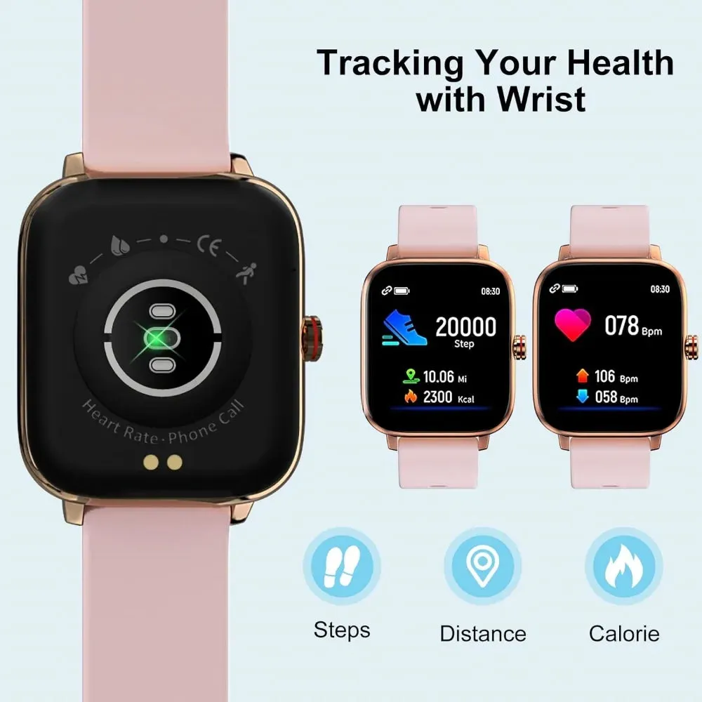 Smart Watch for Women, 1.69 Inch Smartwatch for Android/Ios, IP67 Waterproof Outdoor Fitness Tracker Smart Watches (Gold)