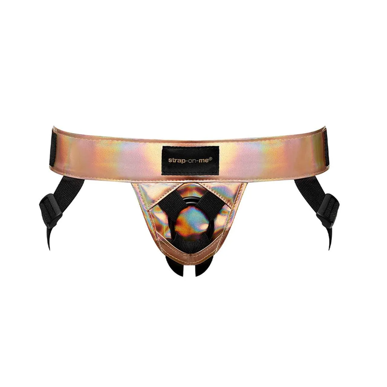 Strap-On-Me Curious Leatherette Harness - Holographic Rose Gold