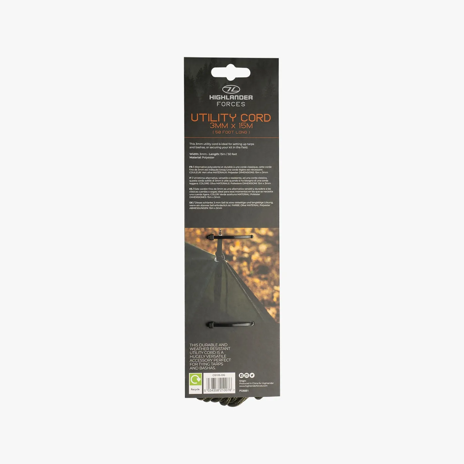 UTILITY CORD, OLIVE, 3MM X 15M